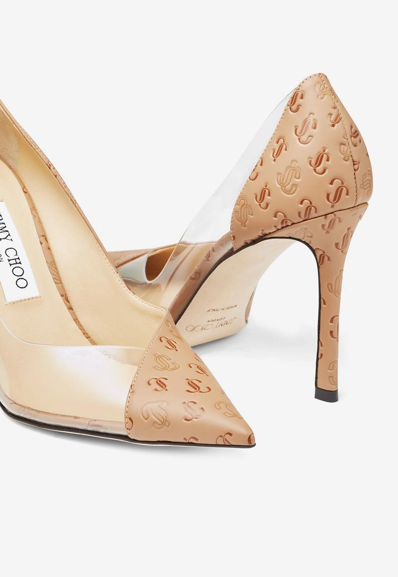Jimmy Choo Cass 95 Pointed Pumps in Patent Leather Caramel CASS 95 BKA CARAMEL/CLEAR