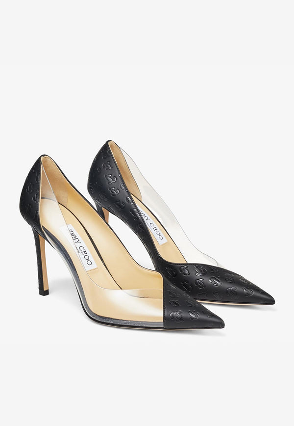 Jimmy Choo Cass 95 Pointed Pumps in Patent Leather Black CASS 95 BKA BLACK/CLEAR