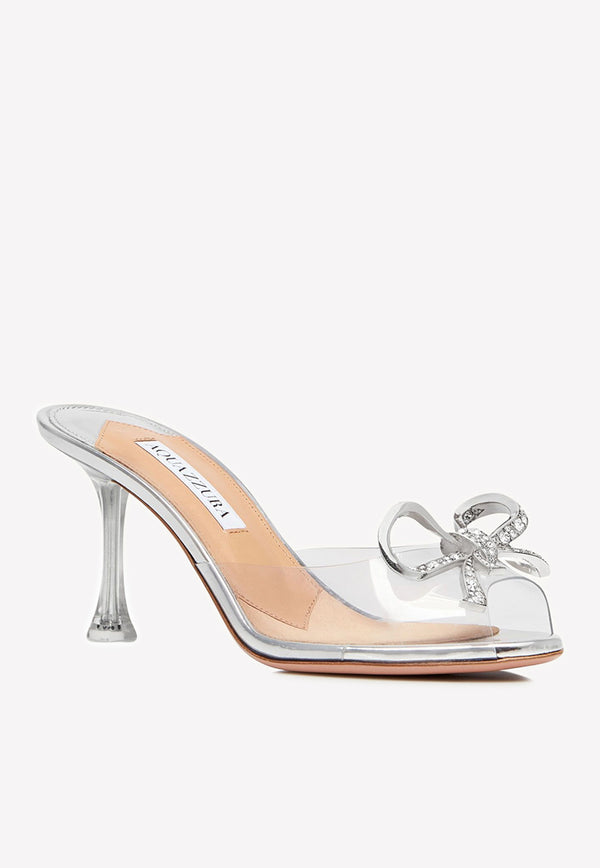 Aquazzura Carrie 75 Crystal Bow Mules Silver CCBMIDM0-SPPCCC SILVER