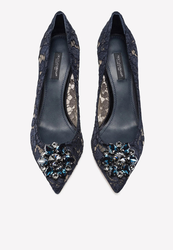 Dolce & Gabbana Bellucci 60 Lace Pumps with Brooch Detail Navy CD0066 AL198 80652