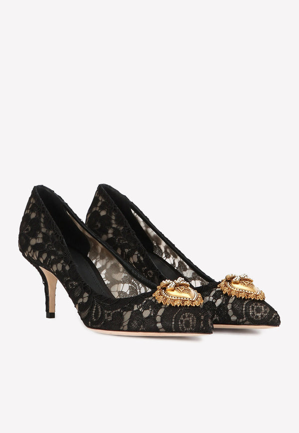 Dolce & Gabbana  Devotion 60 Lace Pumps with Heart Detail Black CD0066 AY198 80999