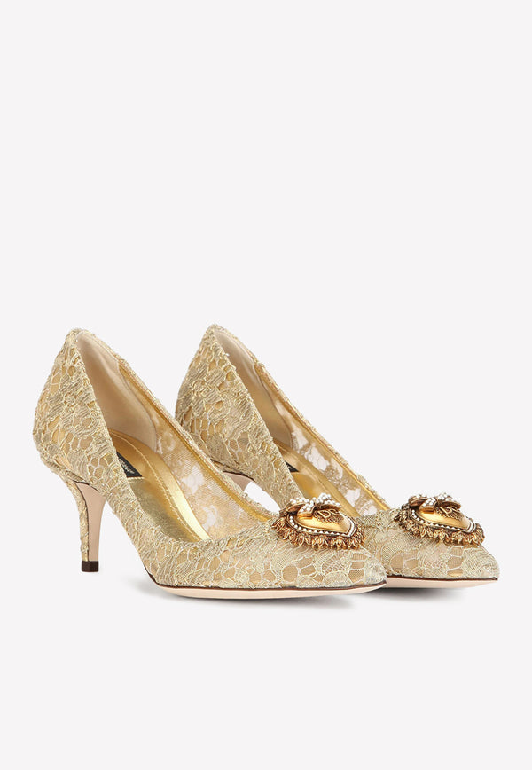 Dolce & Gabbana Bellucci 60 Lurex Lace Pumps with Brooch Detail Gold CD0066 AY637 80997