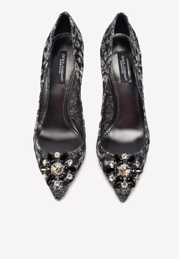 Dolce & Gabbana Bellucci 60 Lurex Lace Pumps with Brooch Detail Grey CD0066 AY637 87505