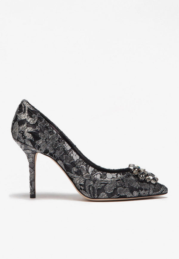 Dolce & Gabbana Bellucci 90 Taormina Lace Pumps with Crystal Detail Grey CD0101 AE637 87505