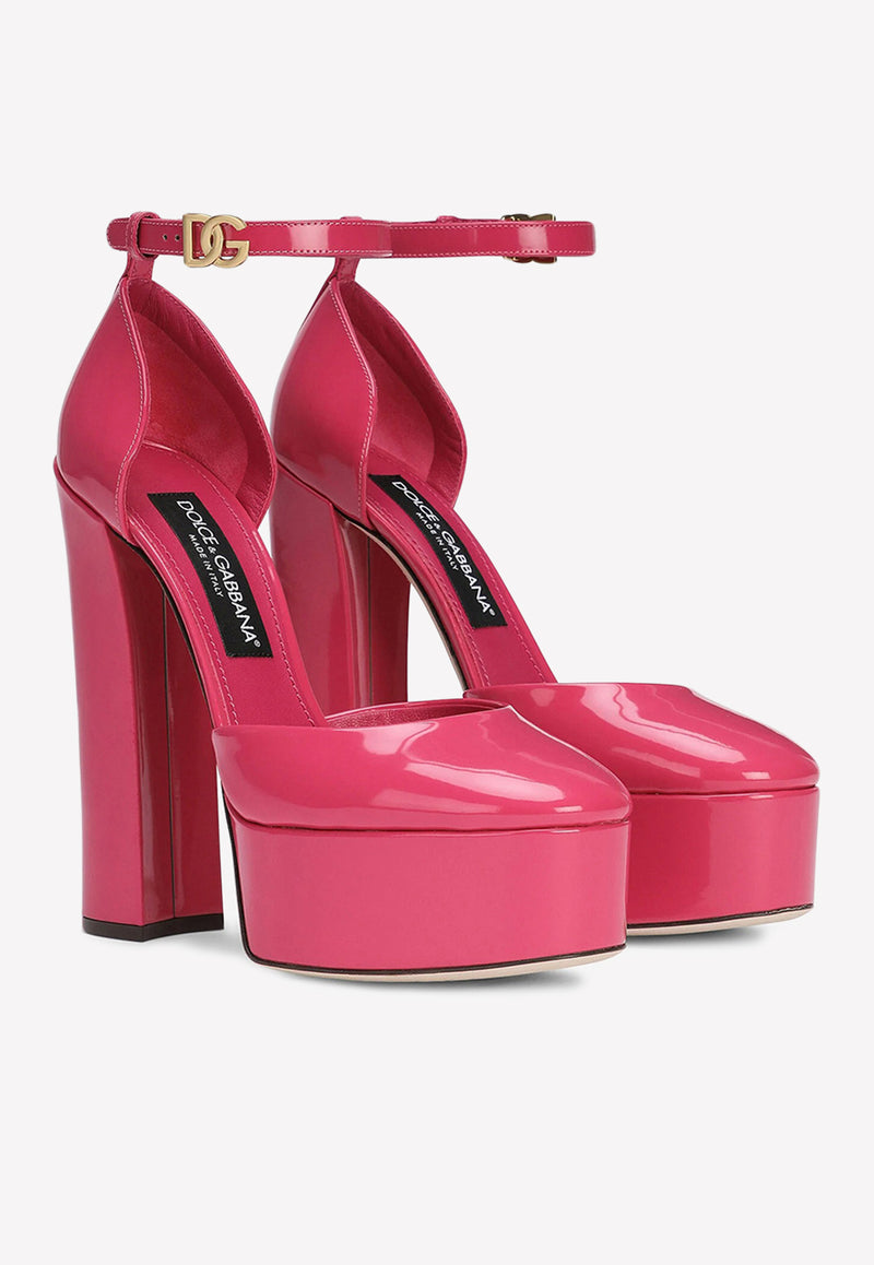 Dolce & Gabbana Capri 145 Platform Pumps in Polished Leather CD1727 A1037 80411 Pink