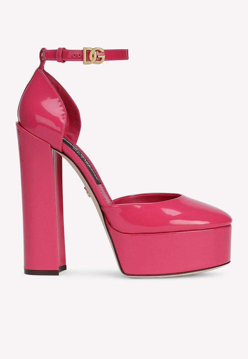 Dolce & Gabbana Capri 145 Platform Pumps in Polished Leather CD1727 A1037 80411 Pink