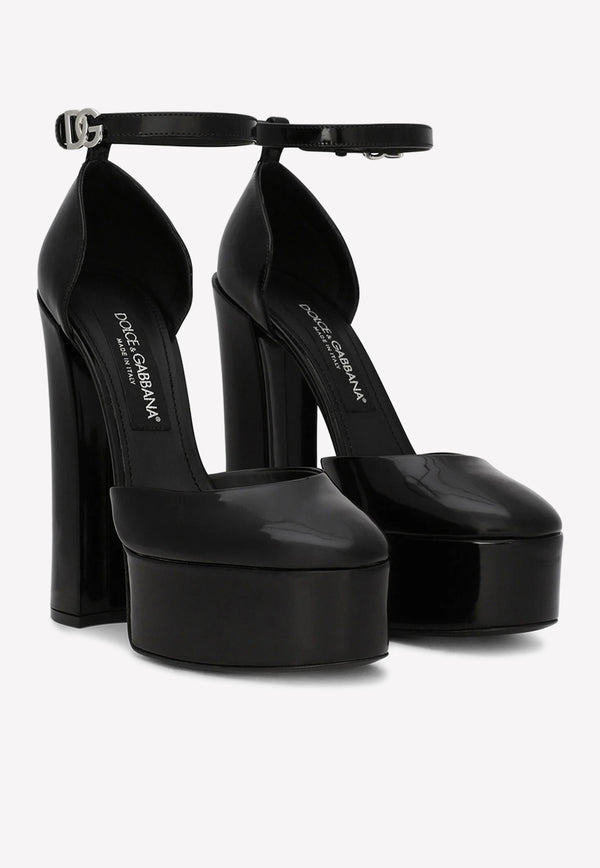 Dolce & Gabbana Capri 105 Platform Pumps in Polished Leather Black CD1727 A1037 80999