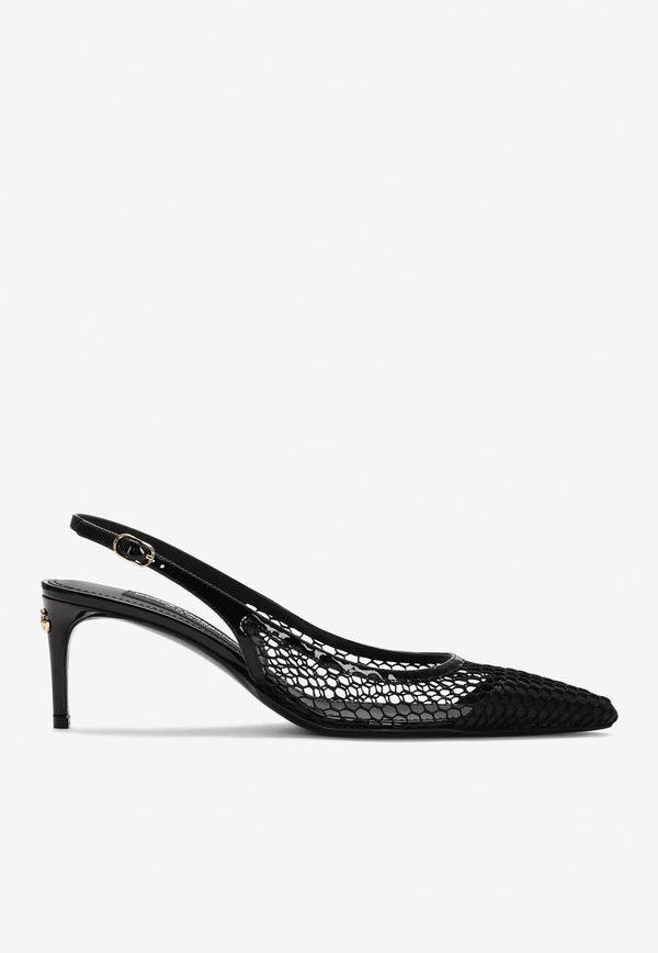 Dolce & Gabbana 60 Slingback Pumps in Mesh and Patent Leather CG0632 AG883 8B956 Black