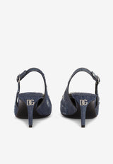 Dolce & Gabbana 60 Denim Patchwork Crystal Slingback Pumps CG0643 AY841 8H618 Blue