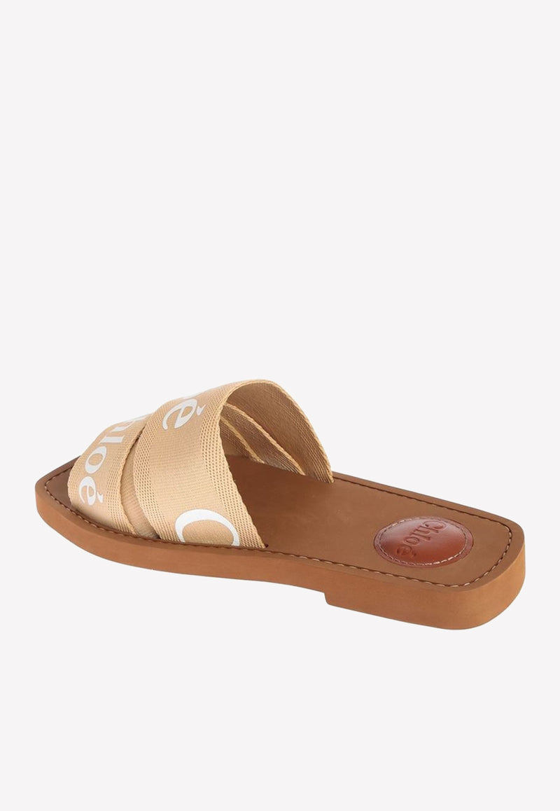Chloé Woody Logo Flat Sandals Tan CHC19U18808275 Soft Tan   