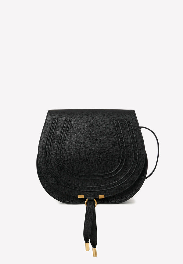 Chloé Medium Marcie Saddle Bag in Grained Leather Black CHC21AS605F01001 Black