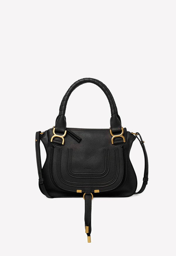 Chloé Small Marcie Top Handle Bag in Grained Leather Black CHC21AS628F01001 Black