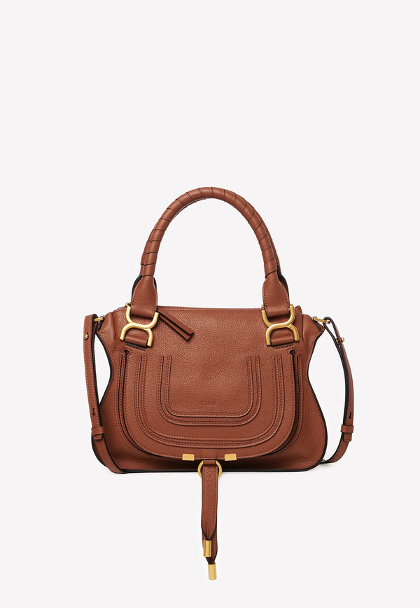 Chloé Small Marcie Top Handle Bag in Grained Leather Tan CHC21AS628F0125M Tan