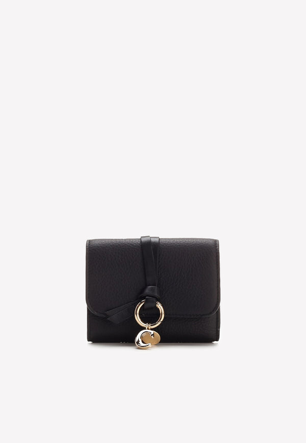 Chloé Alphabet Tri-Fold Compact Wallet with Grained Leather Black CHC21WP945F57001 Black