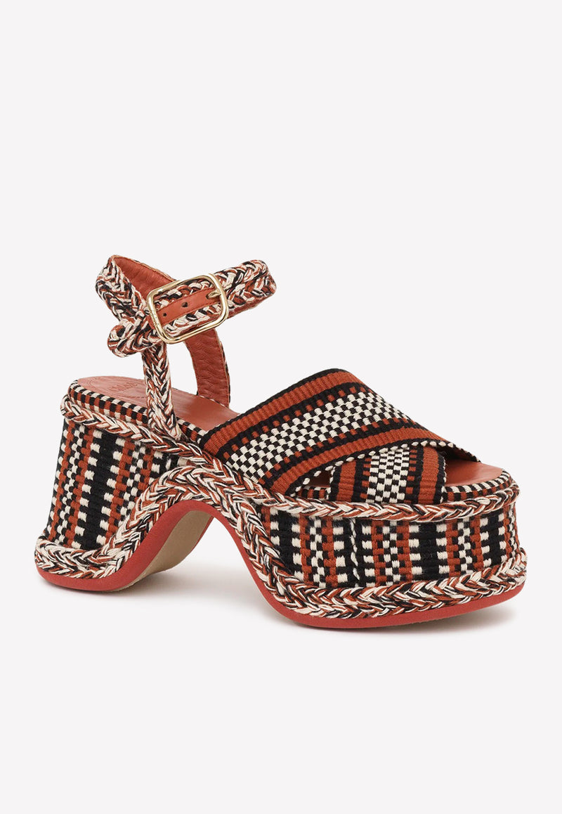 Chloé Meril 100 Woven Platform Sandals Brown CHC22A660AJ651 RED SAND  