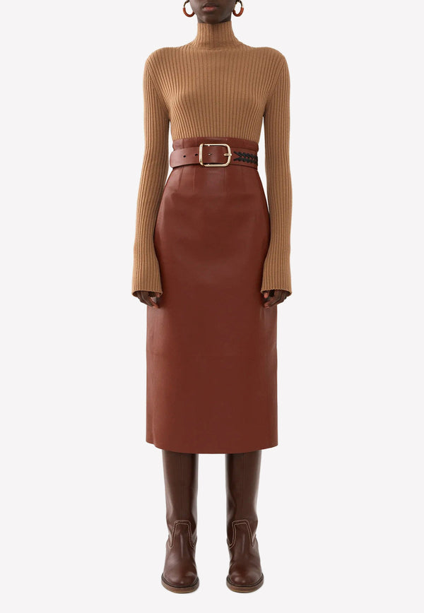 Chloé High-Waist Leather Skirt Brown CHC22ACJ0420626J INTENSE BROWN
