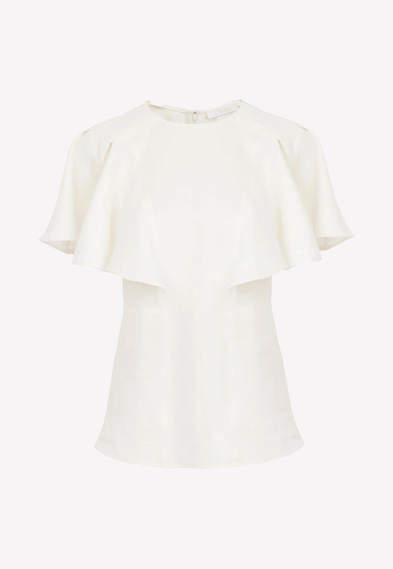 Chloé Wing-Sleeved Ruffled Top White CHC22AHT15033107 ICONIC MILK