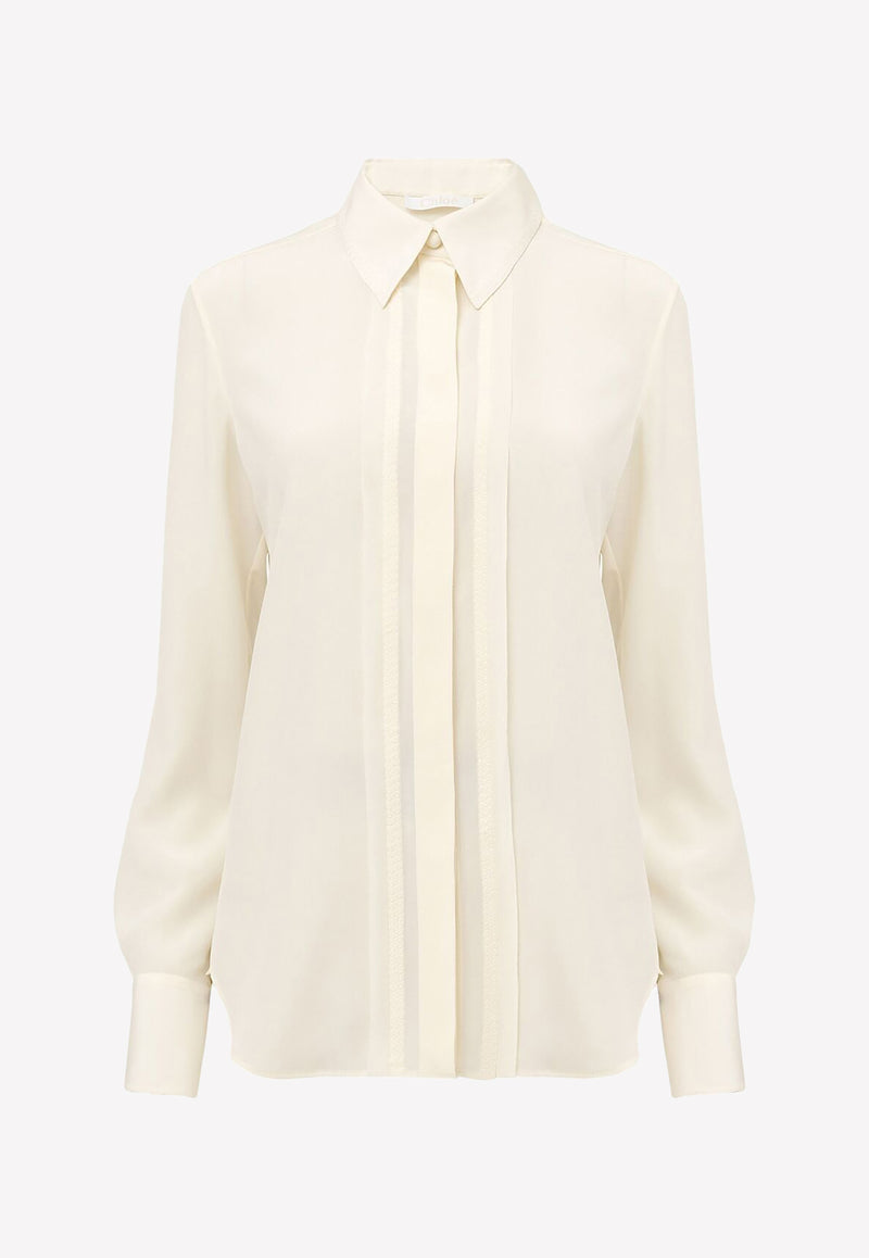 Chloé Classic-Collar Long-Sleeved Shirt in Silk CHC22AHT31004115 DUSTY WHITE   Ivory