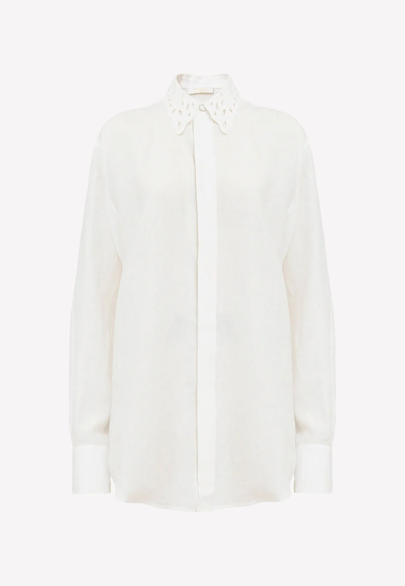 Chloé Classic Oversized Long-Sleeved Shirt White CHC22AHT44134107 ICONIC MILK