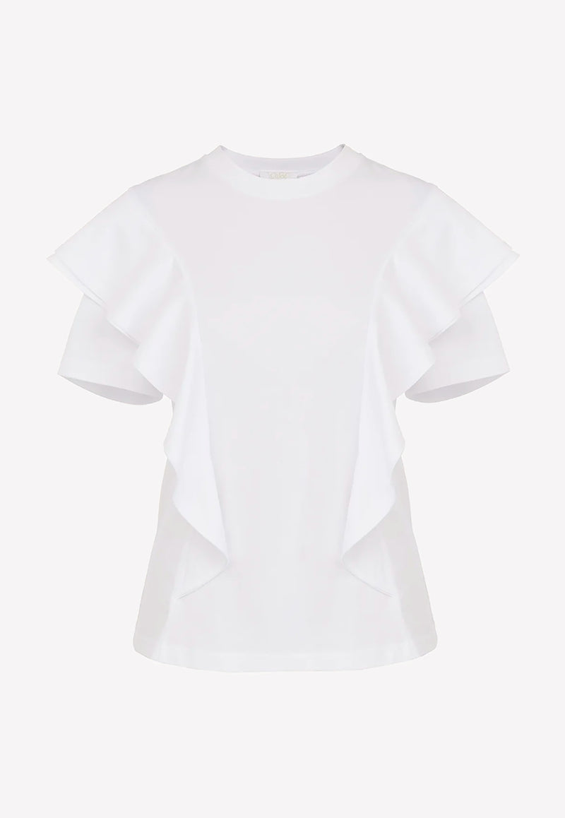 Chloé Short-Sleeved Ruffled T-shirt White CHC22AJH02182101 WHITE