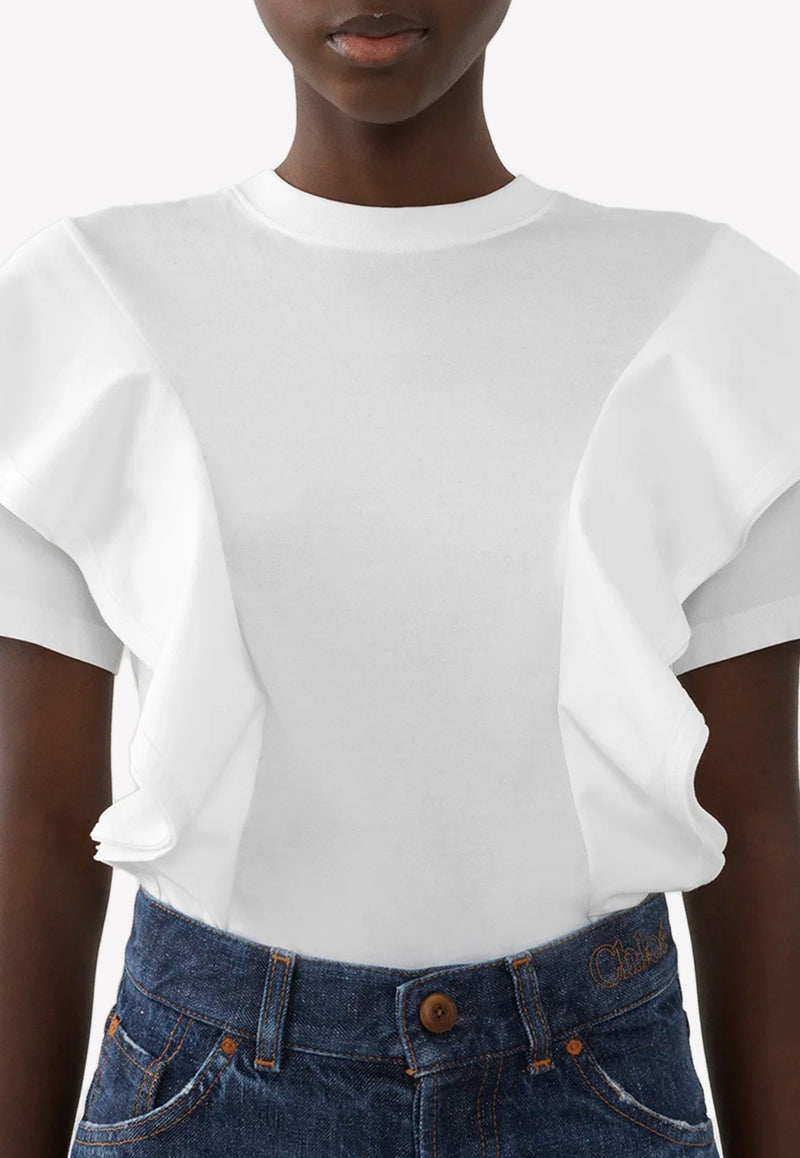 Chloé Short-Sleeved Ruffled T-shirt White CHC22AJH02182101 WHITE
