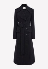 Chloé Double-Breasted Wool Tweed Trench Coat Navy CHC22AMA361654D2 ANTHRACITE BLUE