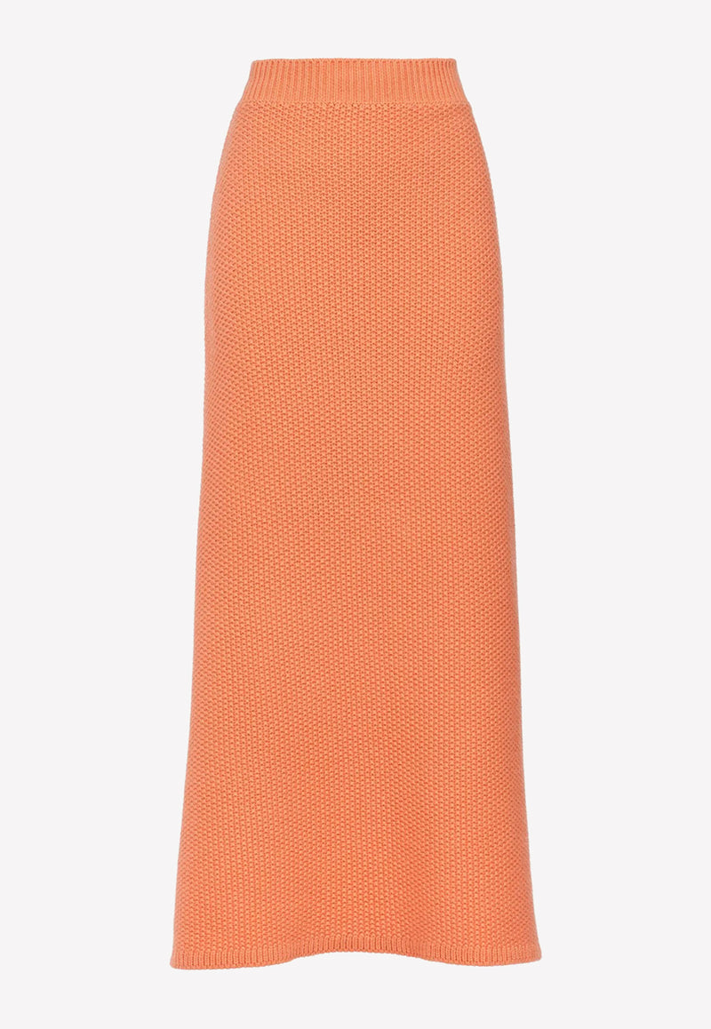 Chloé Knitted Cashmere Flared Maxi Skirt Orange CHC22AMJ02550871 PAPAYA ORANGE