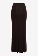 Chloé Ribbed Knit Midi Skirt in Wool Brown CHC22AMJ0852027Z