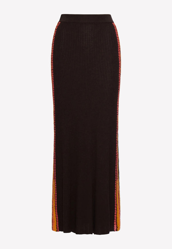 Chloé Ribbed Knit Midi Skirt in Wool Brown CHC22AMJ0852027Z