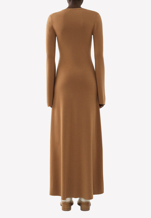Chloé V-neck Maxi Cardigan Dress Camel CHC22AMR0166026A WORN BROWN