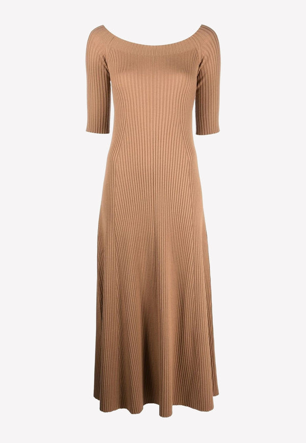 Chloé Ribbed Knit Midi Dress in Wool and Cashmere Brown CHC22AMR0265026A