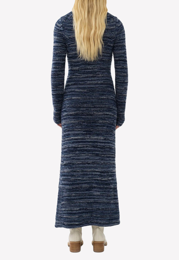 Chloé Cashmere Knit Fitted Maxi Dress Blue CHC22AMR15510411 COSMIC BLUE