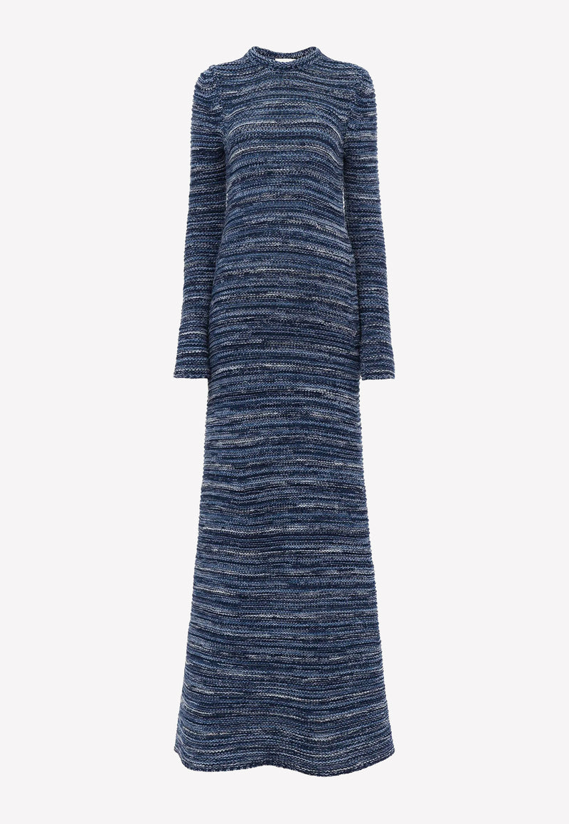 Chloé Cashmere Knit Fitted Maxi Dress Blue CHC22AMR15510411 COSMIC BLUE