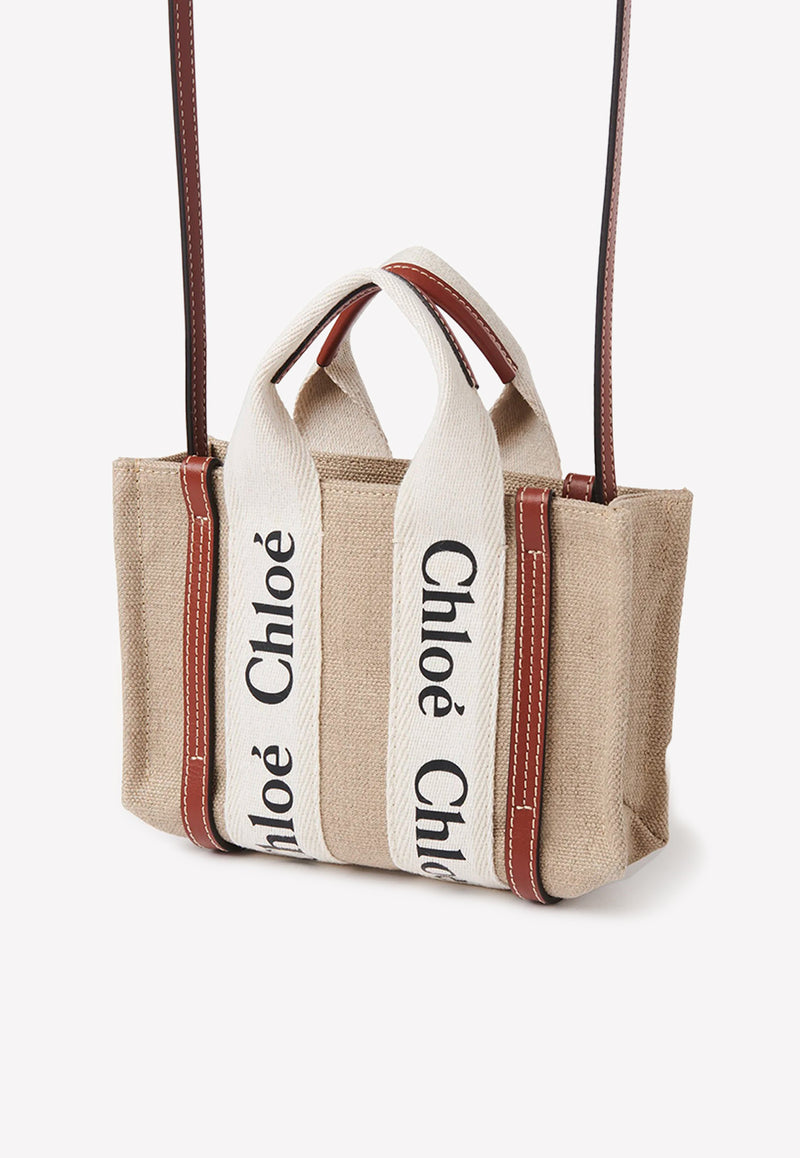 Chloé Mini Woody Tote Bag CHC22AP237I2690U WHITE - BROWN 1 Beige