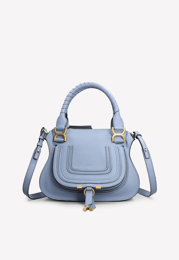 Chloé Small Marcie Top Handle Bag in Leather Blue CHC22AS628I31484 SHADY COBALT