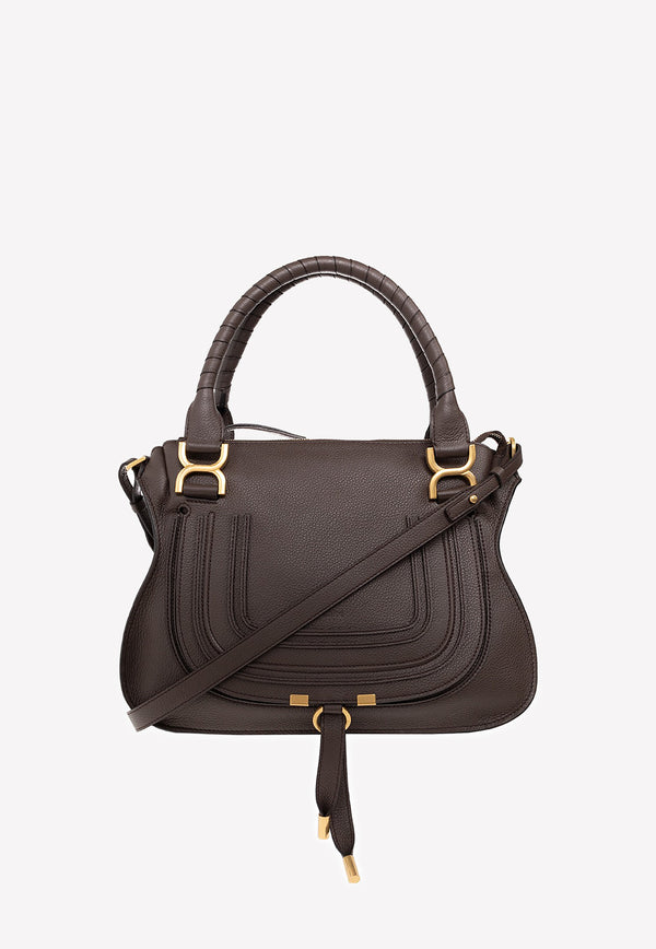 Chloé Chocolate Medium Marcie Top Handle Bag in Grained Leather CHC22AS660131297 BOLD BROWN