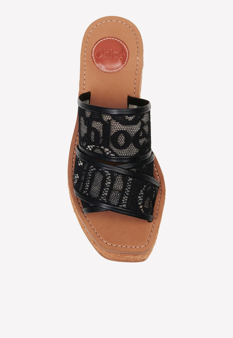 Chloé Woody 65 Espadrille Platform Lace Sandals Black CHC22S449D2001 Black    