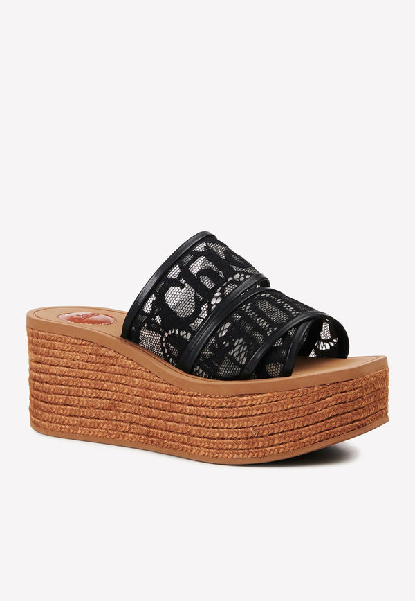 Chloé Woody 65 Espadrille Platform Lace Sandals Black CHC22S449D2001 Black    