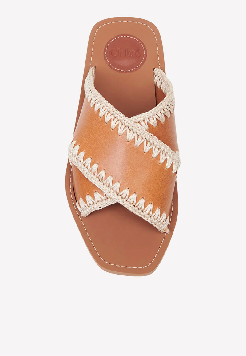 Chloé Woody Flat Sandals with Crochet Detail Brown CHC22S592X5210 Luminous Ochre   