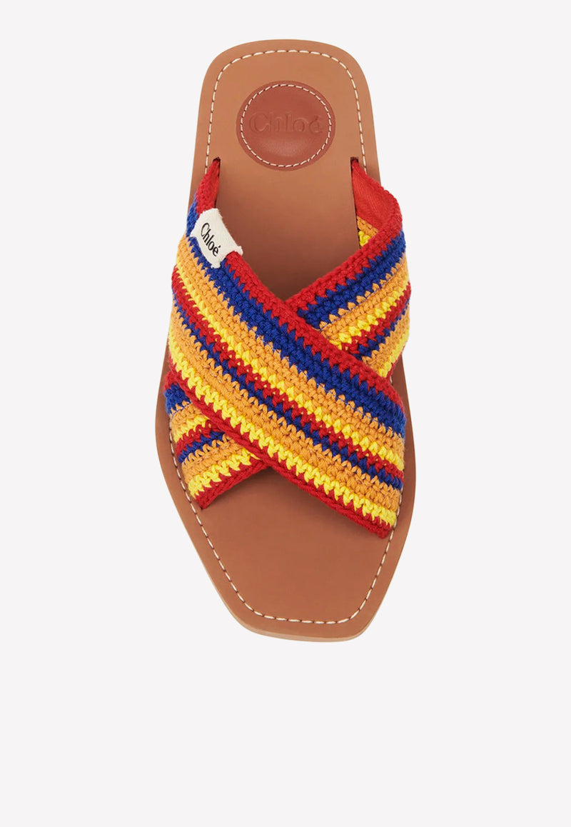 Chloé Woody Crochet Flat Sandals Multicolor CHC22S597X369A Multicolor Red  1 