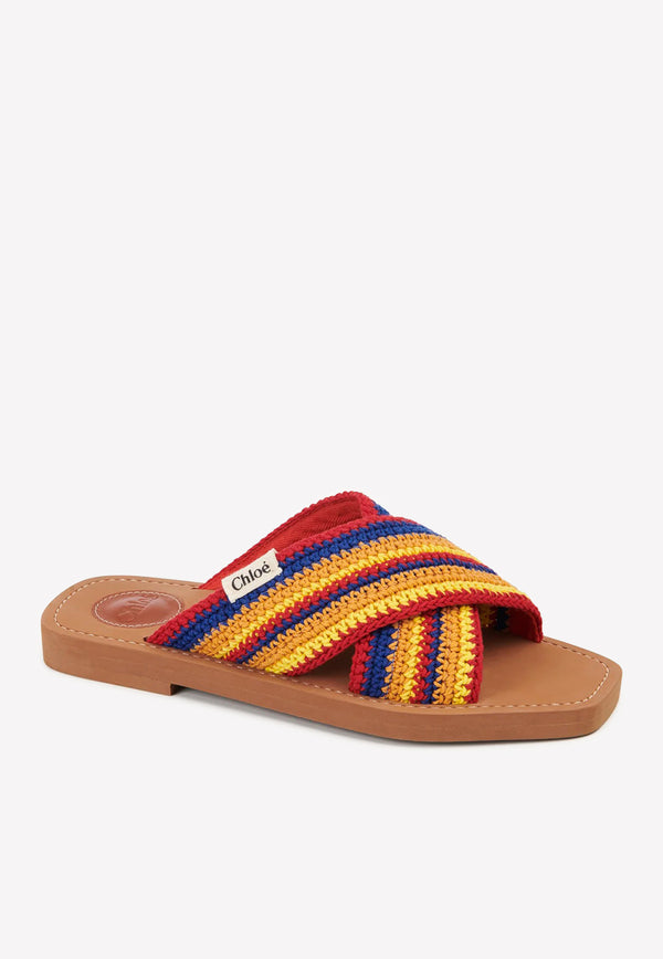 Chloé Woody Crochet Flat Sandals Multicolor CHC22S597X369A Multicolor Red  1 