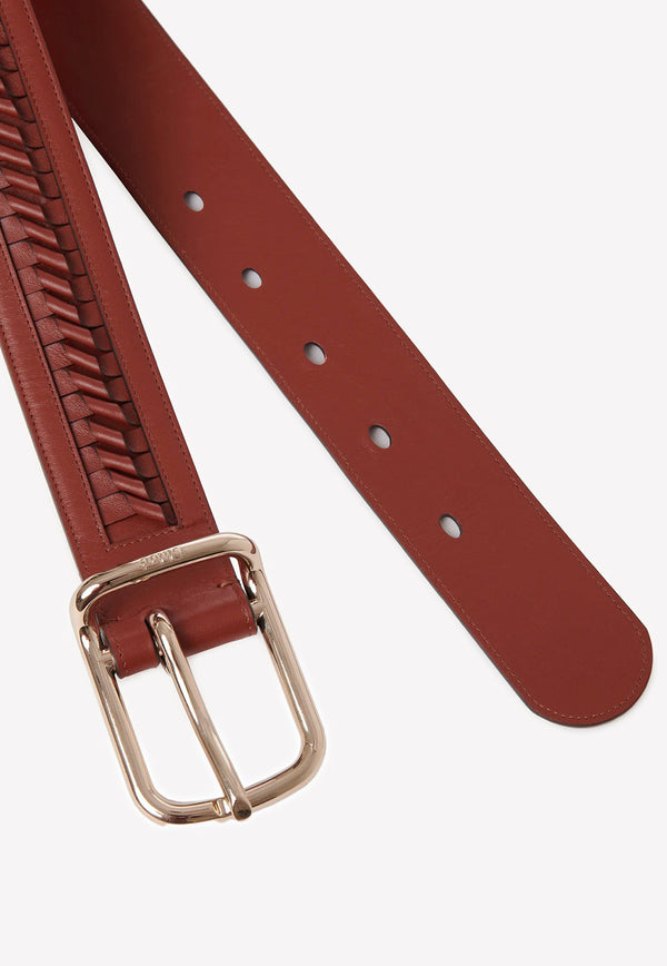 Chloé Joe Calf Leather Belt with Twist Cut-Out Brown CHC22SC079AA627S Sepia Brown  