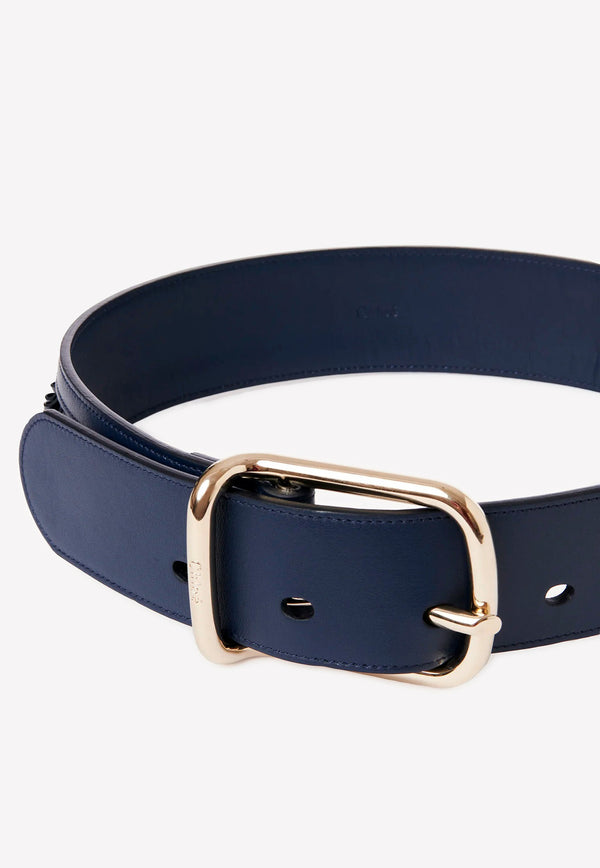 Chloé Joe Calf Leather Belt with Twist Cut-Out Navy CHC22SC079AA648A Iconic Navy  