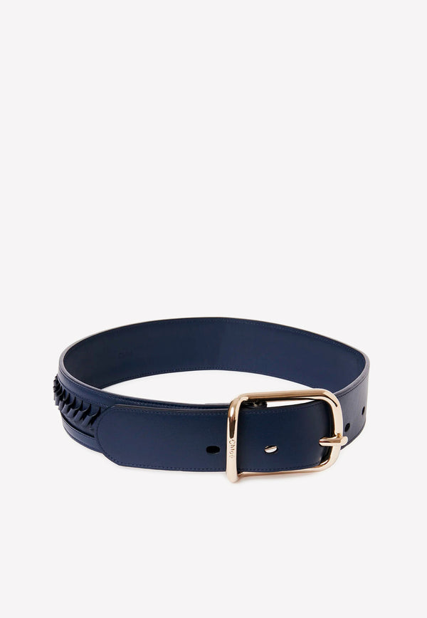 Chloé Joe Calf Leather Belt with Twist Cut-Out Navy CHC22SC079AA648A Iconic Navy  