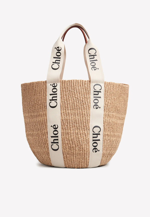 Chloé Large Woody Basket Tote Bag White CHC22SS380G55101 White