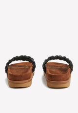 Chloé Wavy Braided Leather Flat Mules Black CHC22U616T0001 Black    