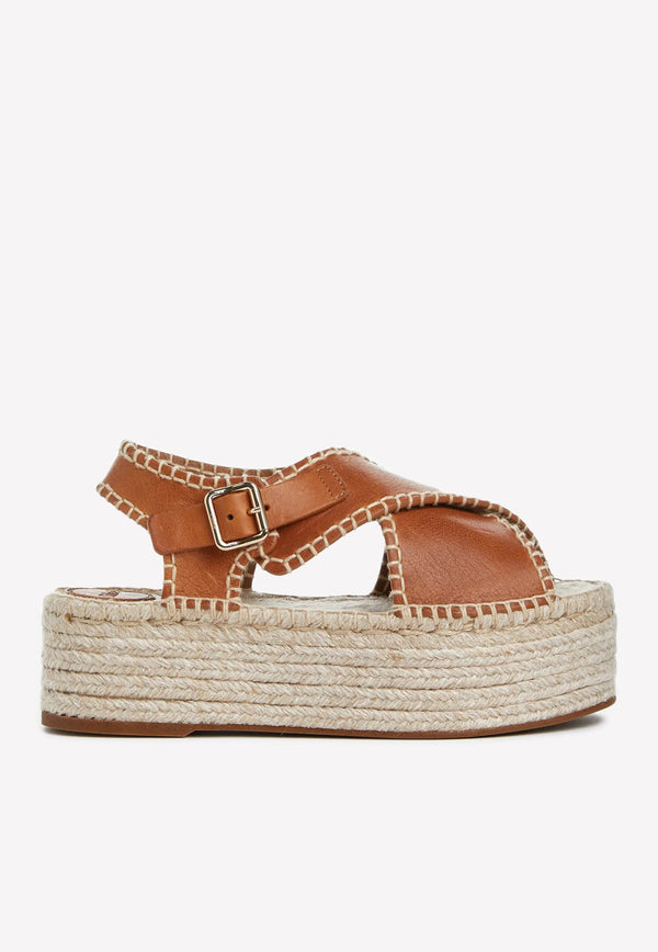 Chloé Lucinda 60 Espadrille Platform Sandals Brown CHC22U643Y9210 Luminous Ochre   