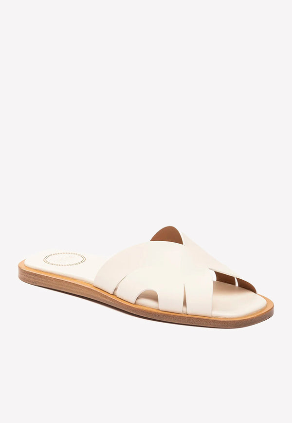 Chloé Lucille Calf Leather Flat Sandals White CHC22U64991120 Lovely White   