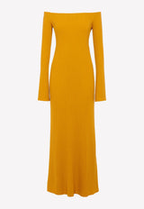 Chloé Off-Shoulder Ribbed Knit Maxi Dress Mustard CHC22UMR04650780 Sunlight Yellow  