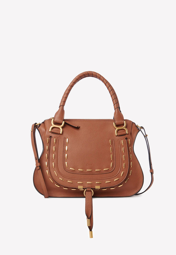 Chloé Medium Marcie Top Handle Bag in Grained Leather Tan CHC22US660G9125M Tan
